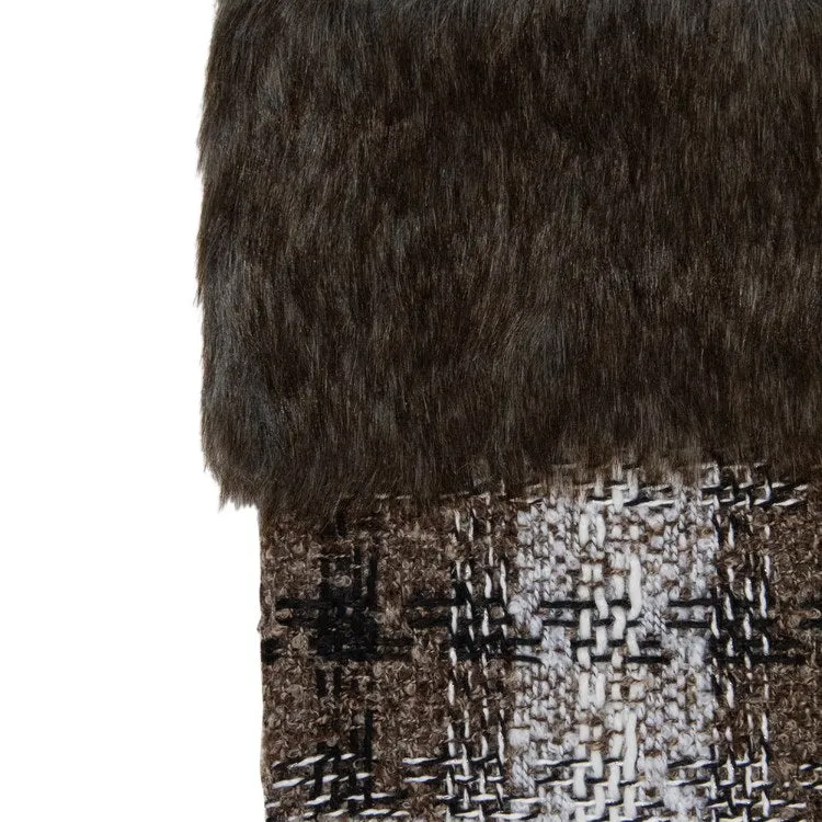 18" Brown and White Buffalo Plaid Christmas Stocking