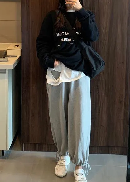 2019 winter casual beam gray pants plus size elastic waist harem pants