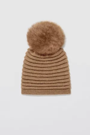 Adult Ribbed Hat With Oversized Fur Pompon