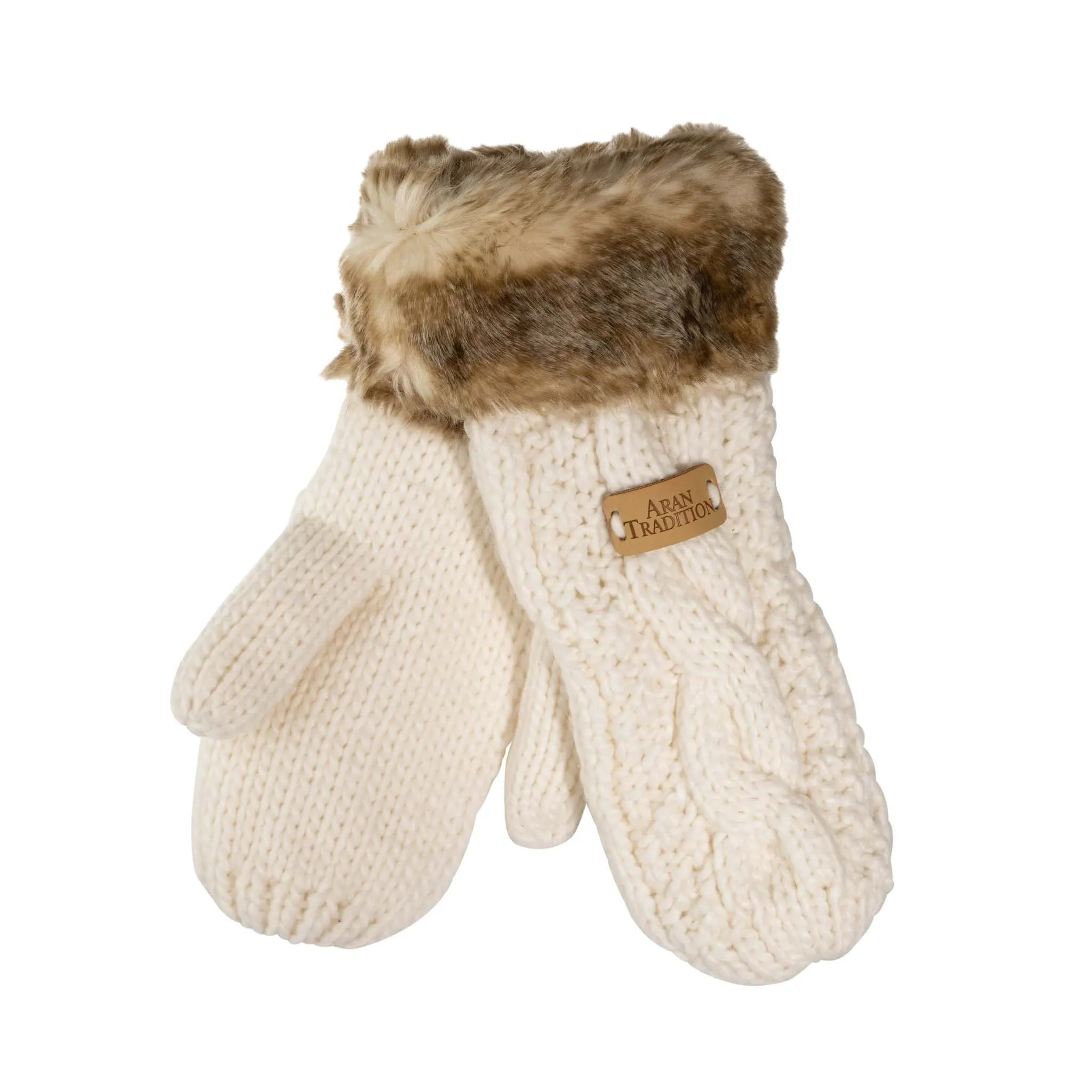 Aran Cable Fur Trim Mittens