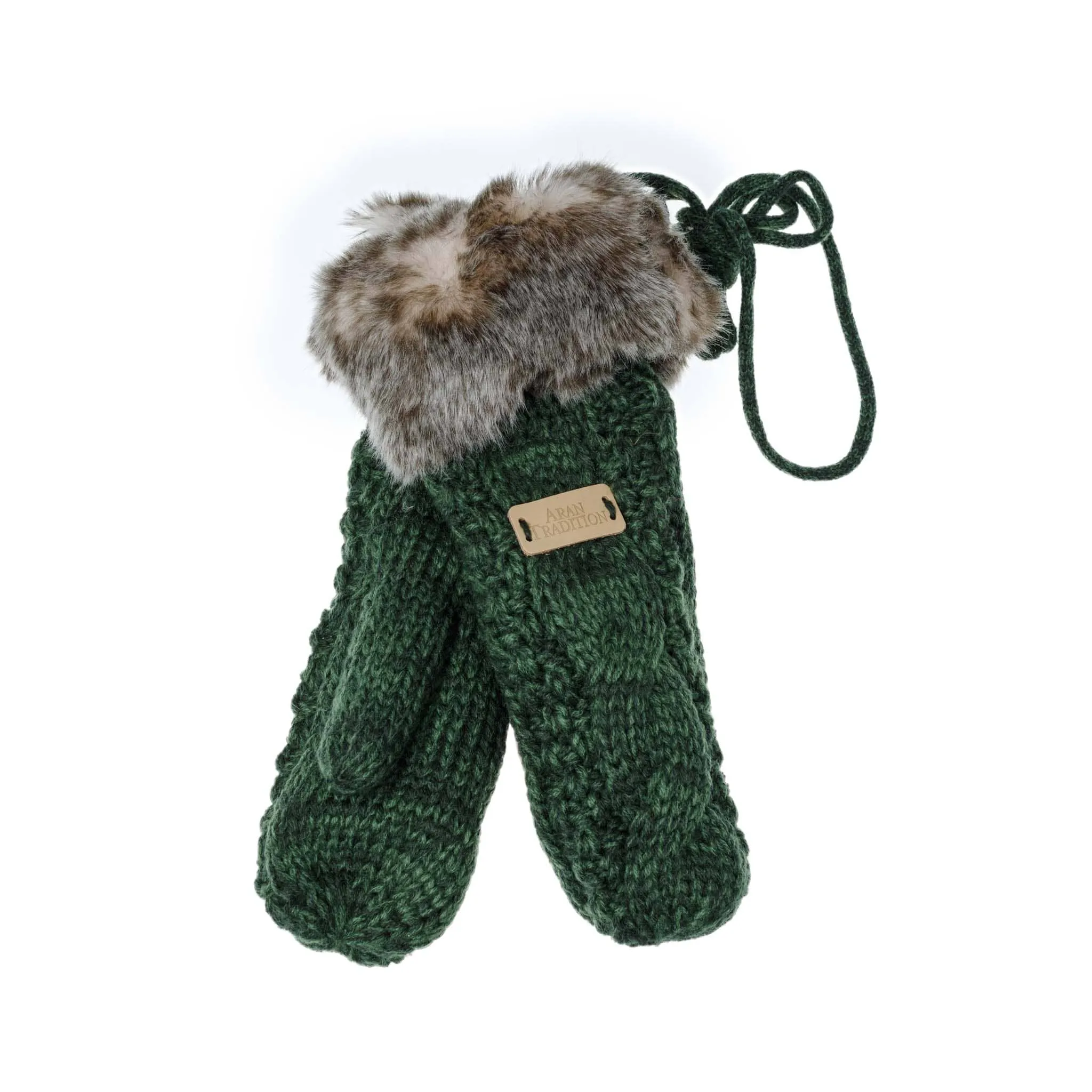 Aran Cable Fur Trim Mittens