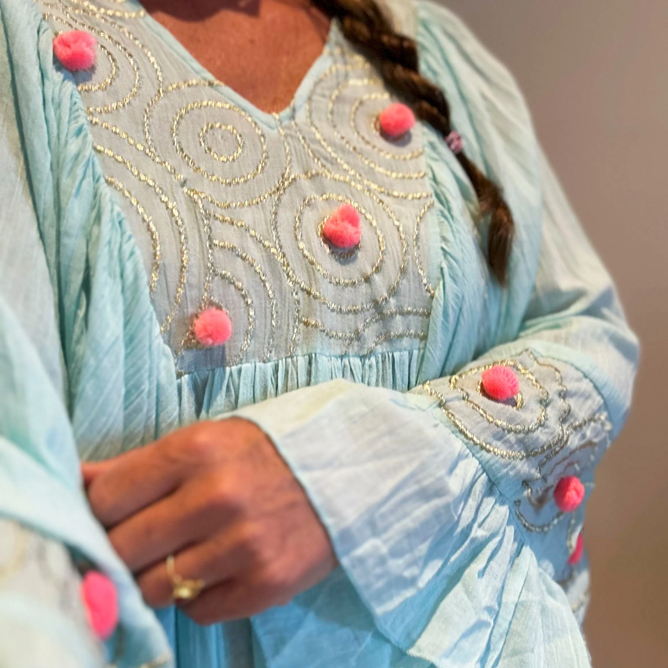 Athena Aqua Gold Thread Kaftan Dress