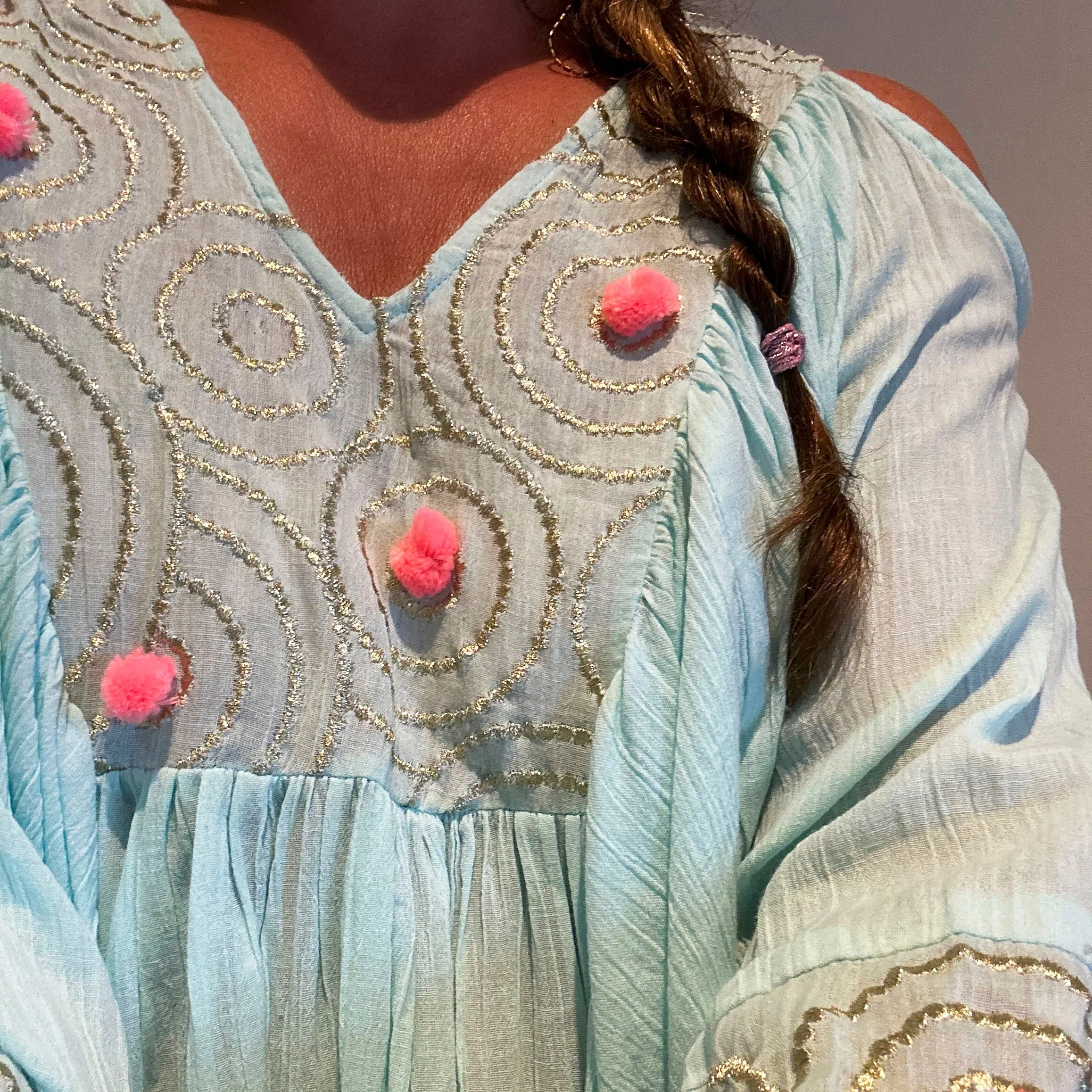 Athena Aqua Gold Thread Kaftan Dress
