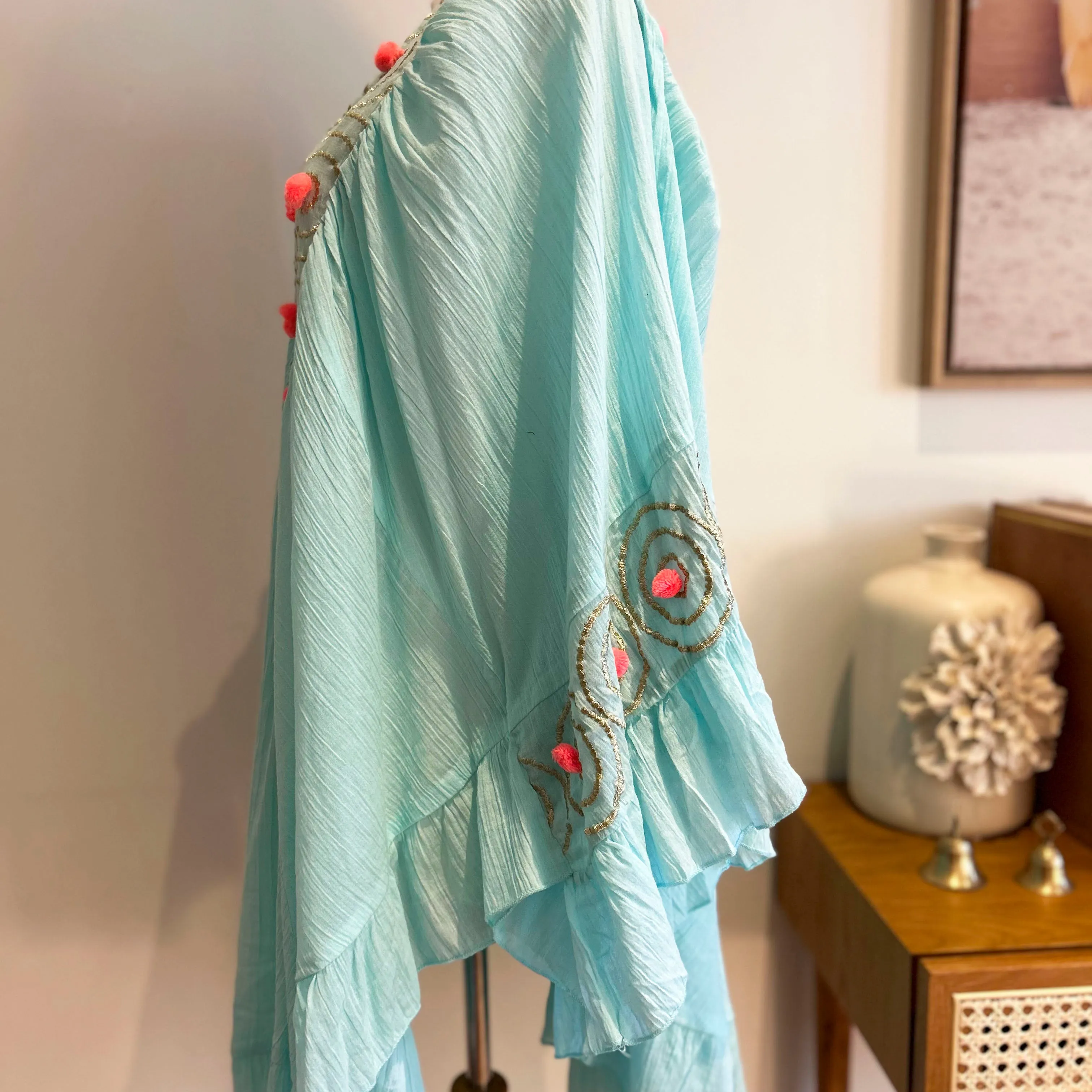 Athena Aqua Gold Thread Kaftan Dress