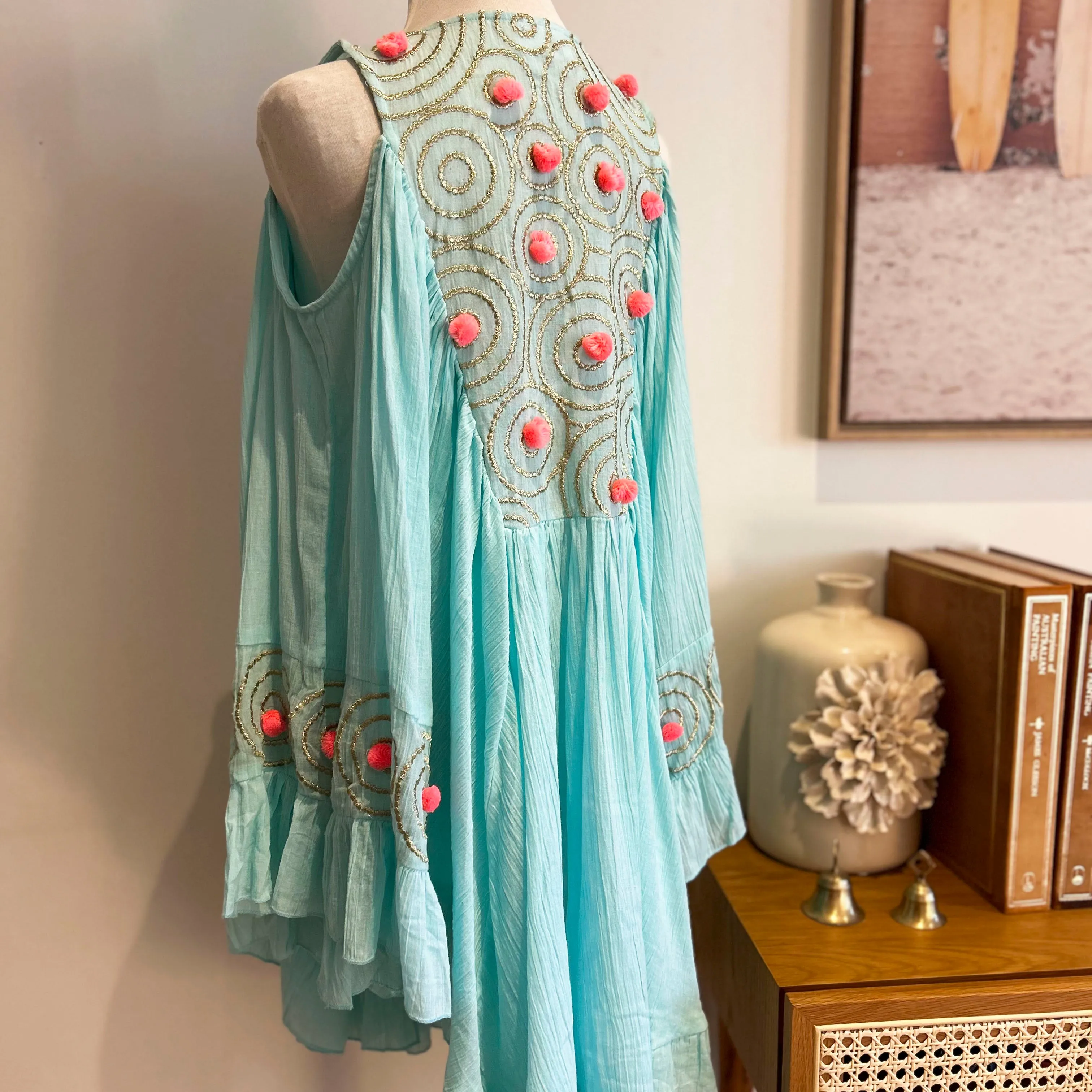 Athena Aqua Gold Thread Kaftan Dress