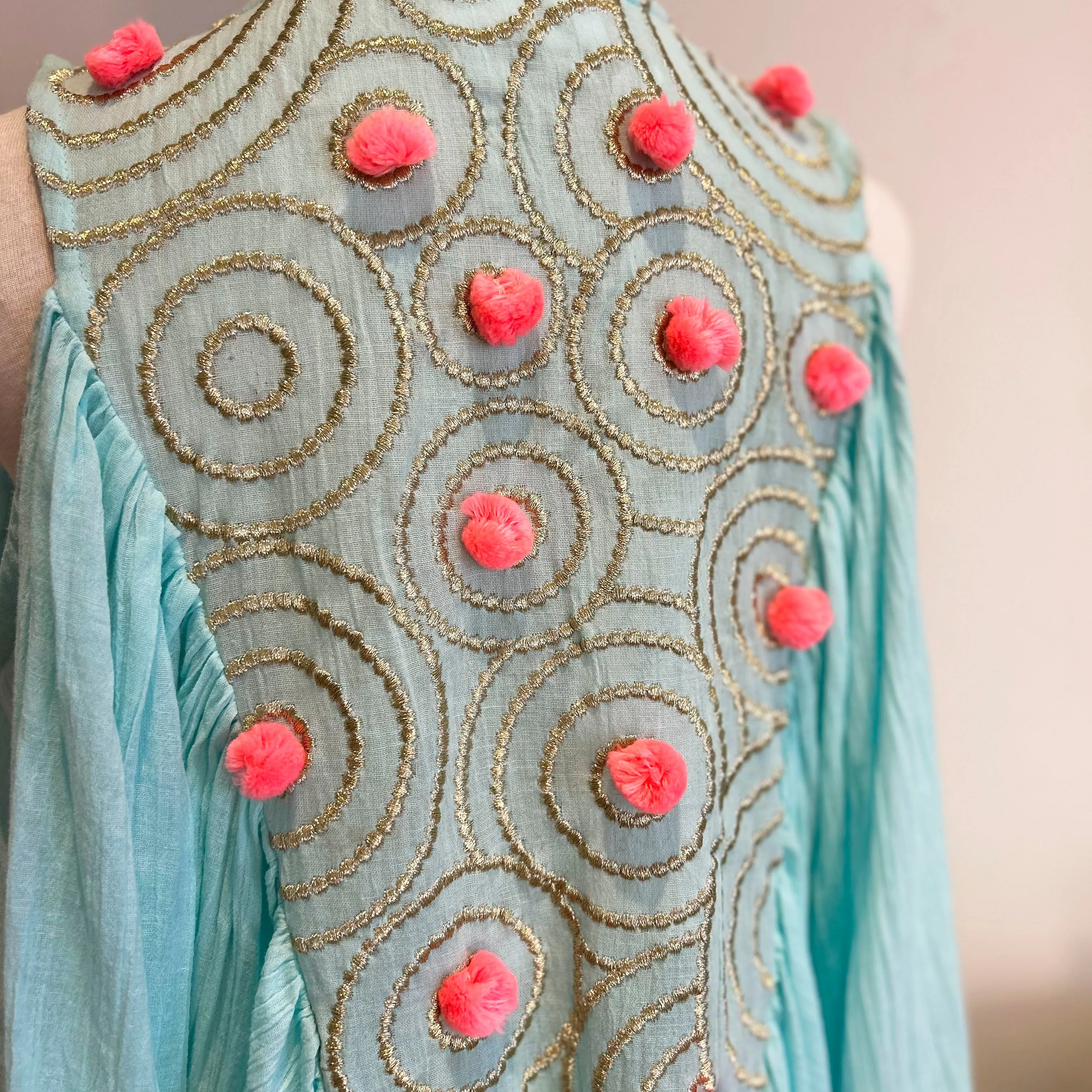 Athena Aqua Gold Thread Kaftan Dress