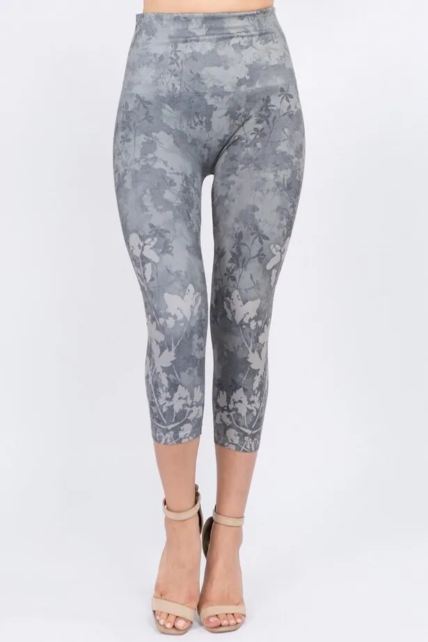 B4291H Capri/Short High Waist Leggings with Pressed Flowers Sublimation Print