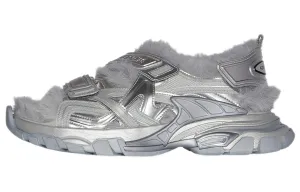 Balenciaga Faux Fur Rubber Mesh Track Sandals ' Metallic Grey'