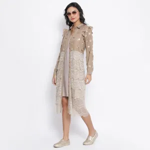 Beige Lace Tunic With Gold Sequence Embroidery