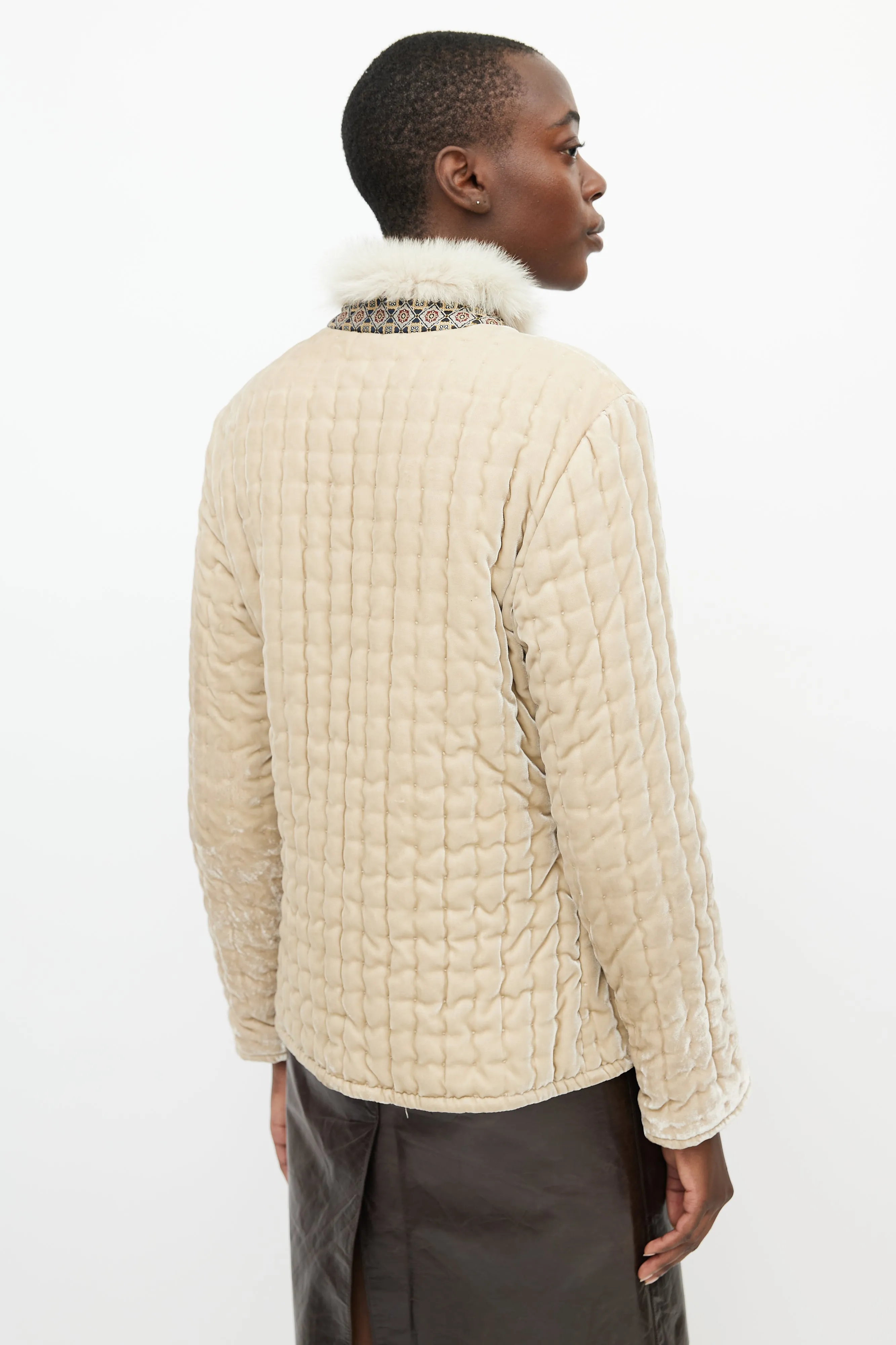 Beige Velvet Fur Padded Jacket