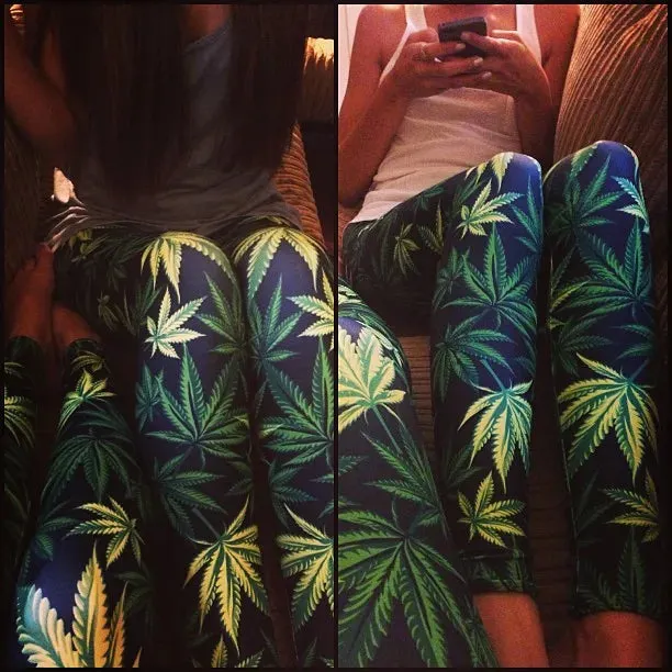 BIVIGAOS Summer Style adventure time Printed Stretch Green Weed Leaf Black Milk Pants Leggings Female Slim Thin Women Pantalones