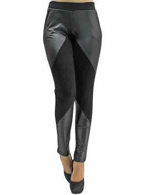 Black Leather And Knit Leggings For Women Size Medium/Large