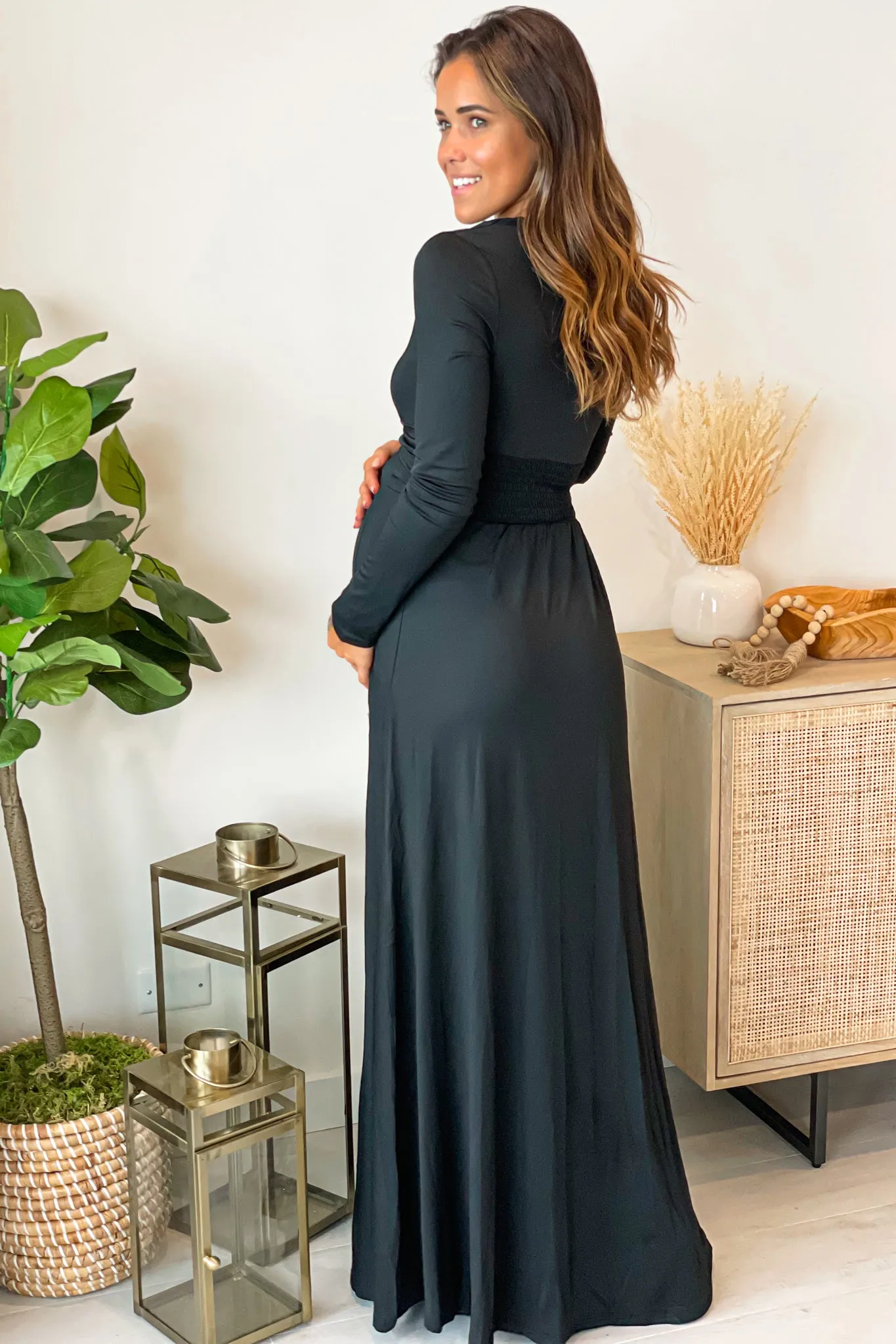Black Maternity Maxi Dress with Long Sleeves