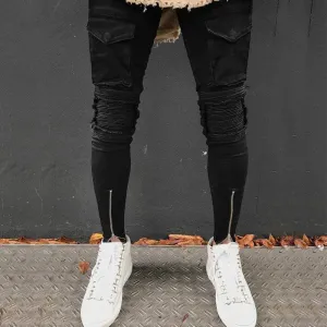 Black Skinny Pocket Detail Ankle Zipper Jeans