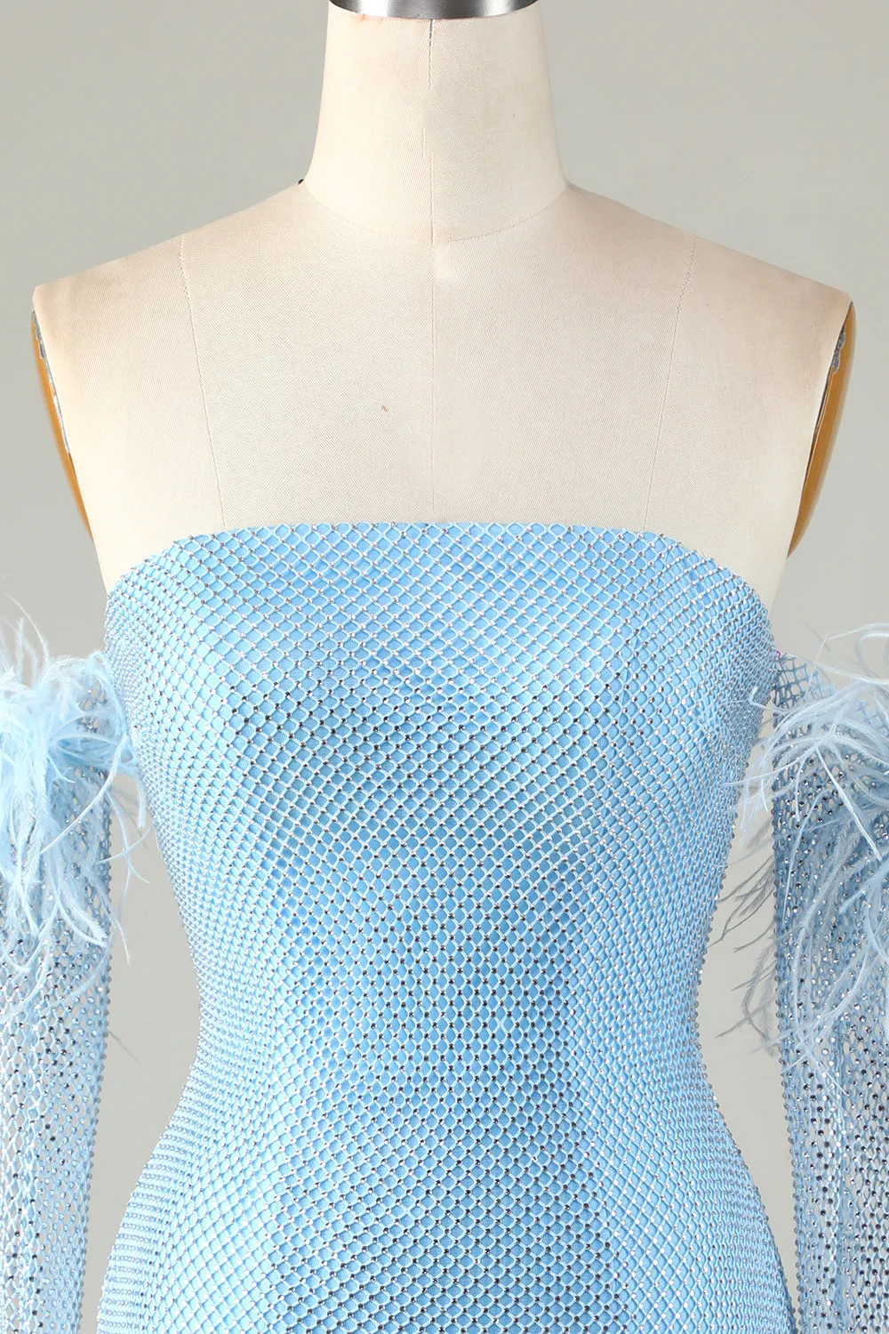 Blue Tight Beaded Short Homecoming Dress With Detachable Sleeves