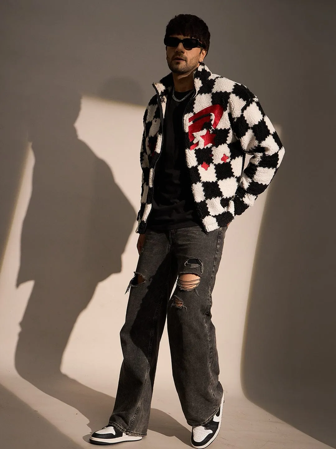 Checkered Fur Embroidery Jacket