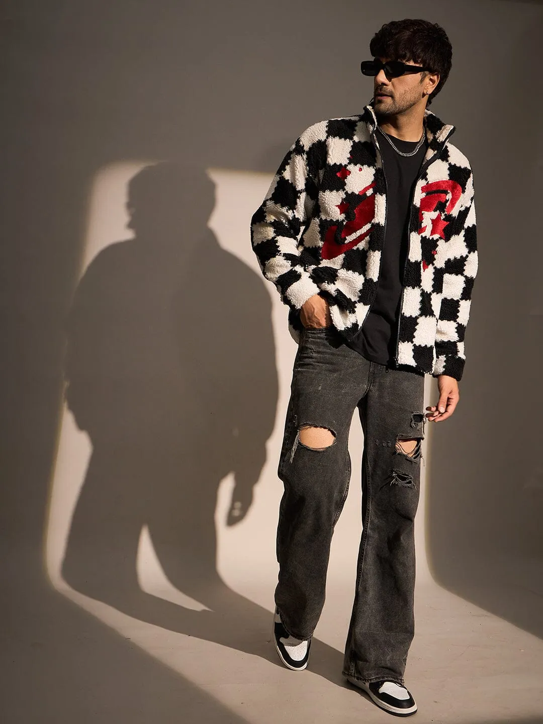 Checkered Fur Embroidery Jacket