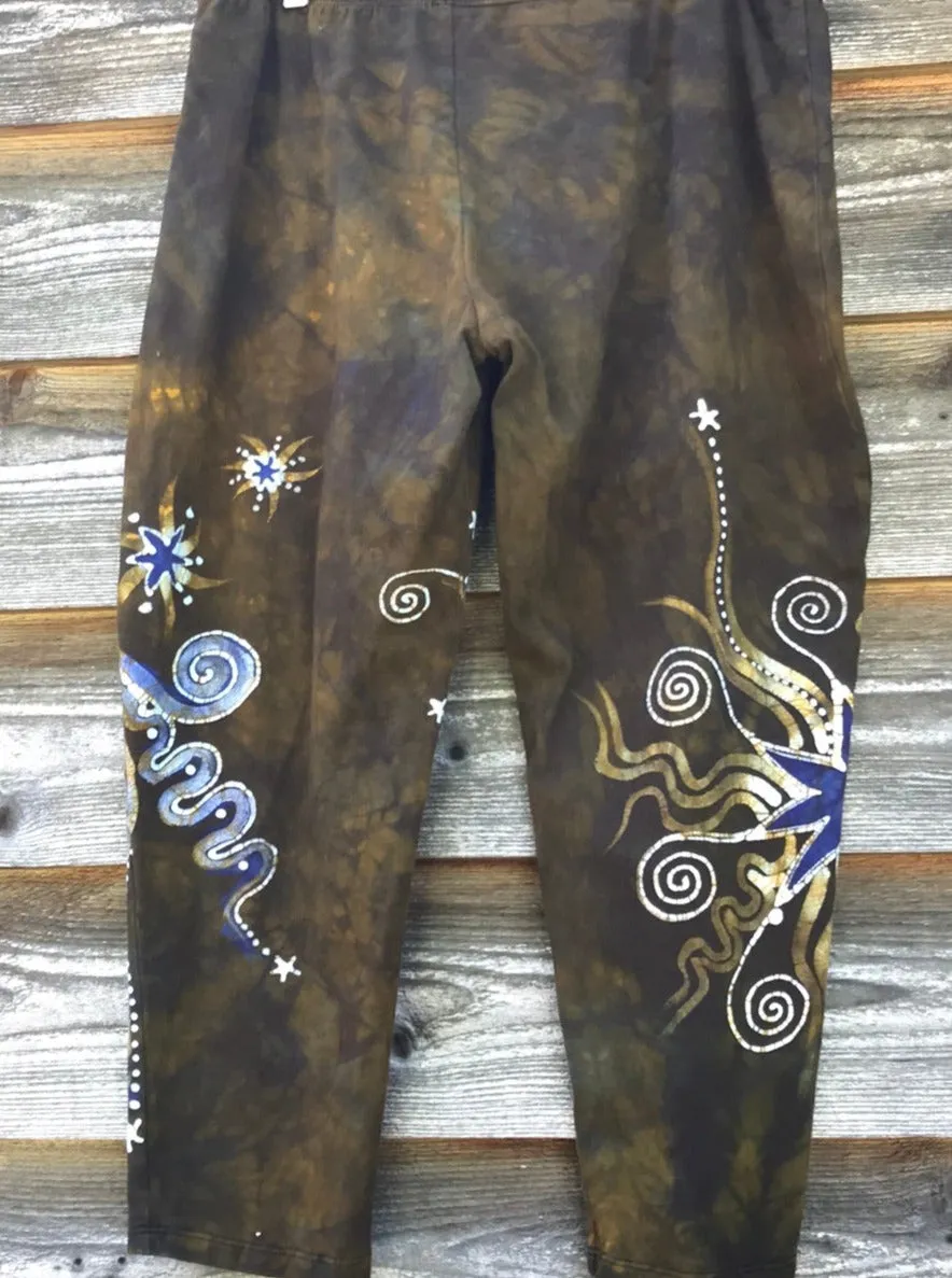 Dark Gold and Purple Sun Stars CAPRI Leggings - Size 2X ONLY