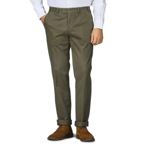 Dark Green Cotton Stretch Regular Fit Chinos