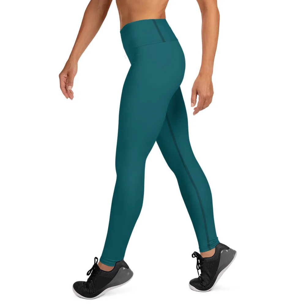 Dark Teal Green Women's Pants, Solid Color Gym Long Tights For Ladies-Made in USA/EU/MX
