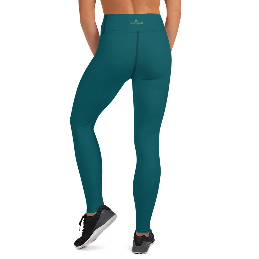 Dark Teal Green Women's Pants, Solid Color Gym Long Tights For Ladies-Made in USA/EU/MX