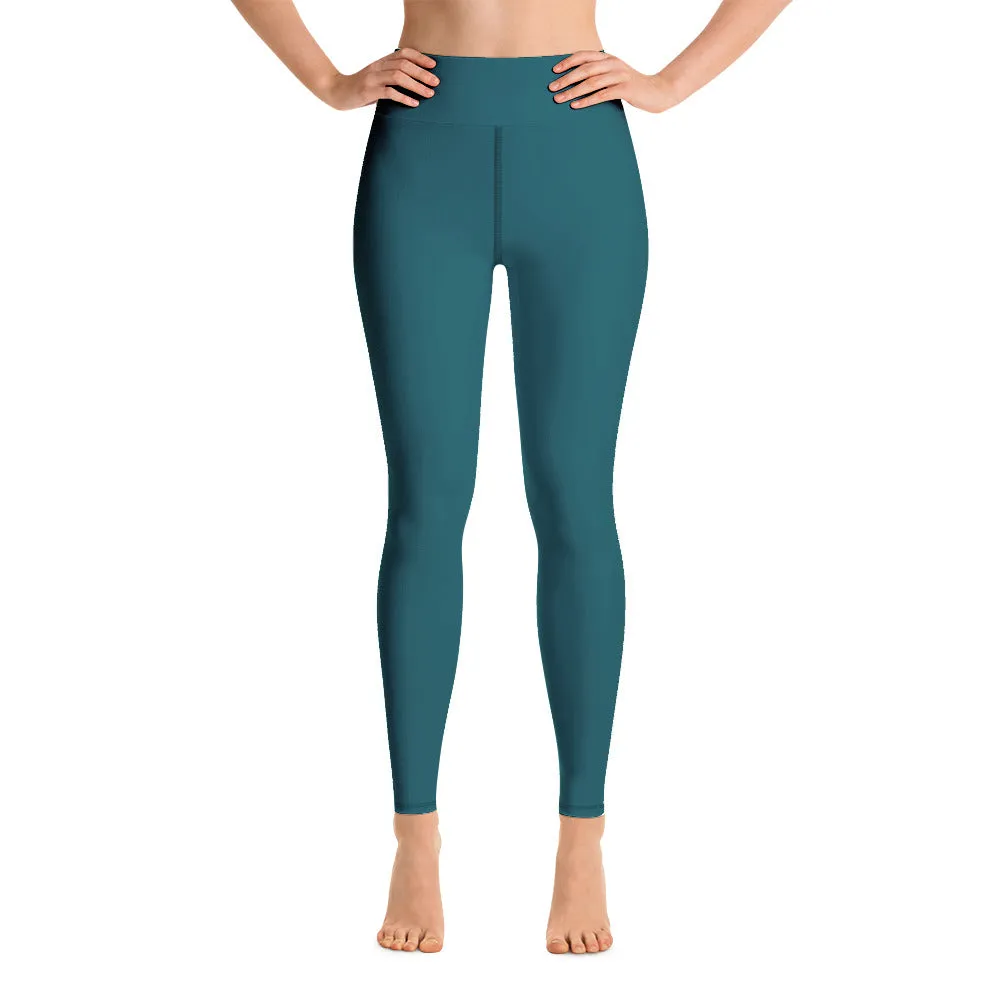 Dark Teal Green Women's Pants, Solid Color Gym Long Tights For Ladies-Made in USA/EU/MX