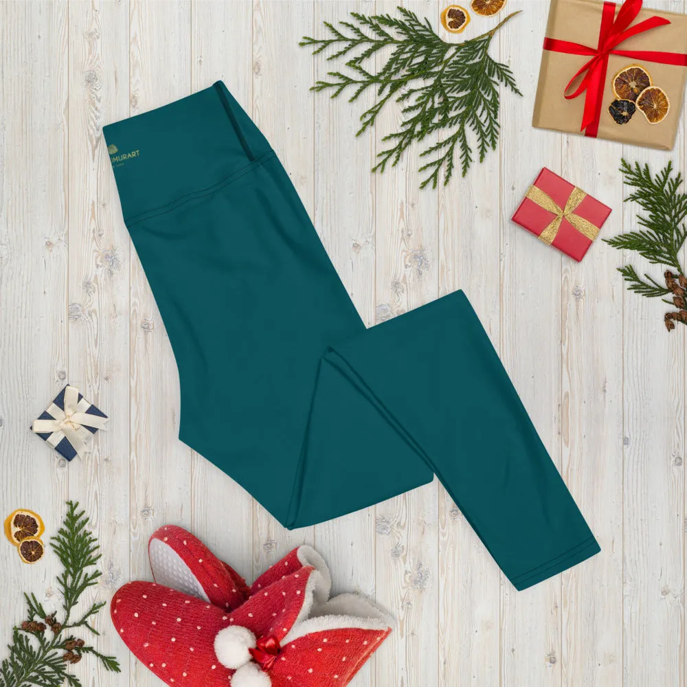 Dark Teal Green Women's Pants, Solid Color Gym Long Tights For Ladies-Made in USA/EU/MX