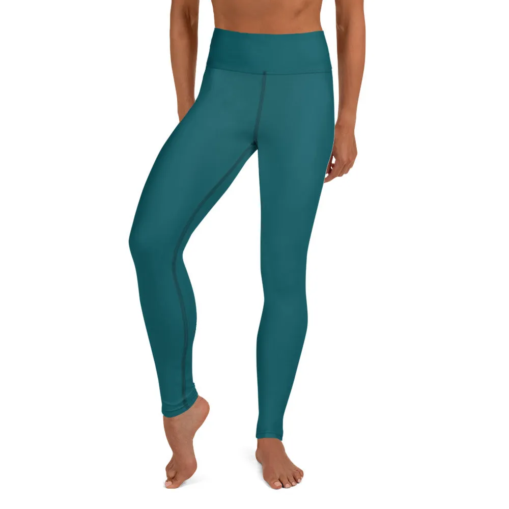 Dark Teal Green Women's Pants, Solid Color Gym Long Tights For Ladies-Made in USA/EU/MX