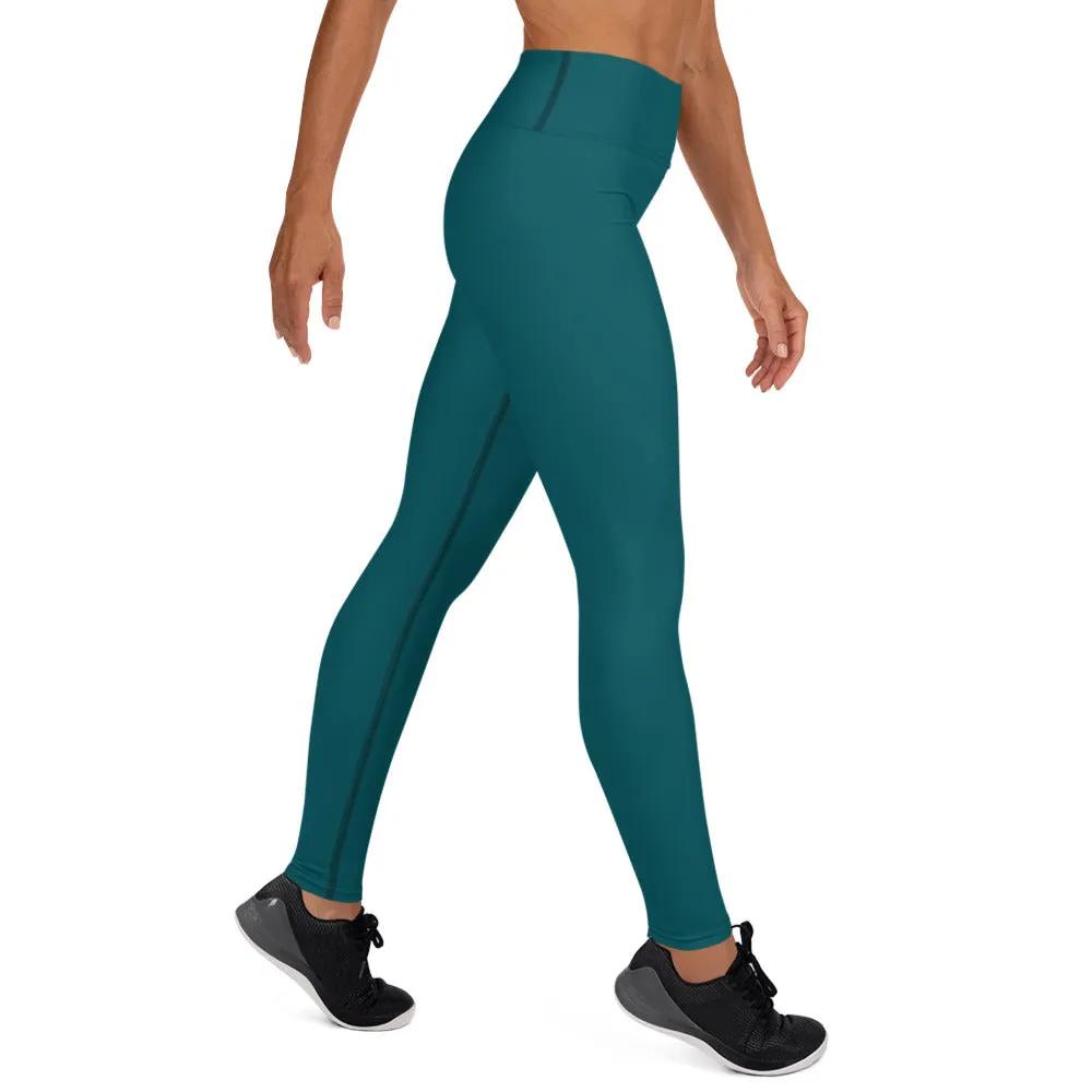 Dark Teal Green Women's Pants, Solid Color Gym Long Tights For Ladies-Made in USA/EU/MX