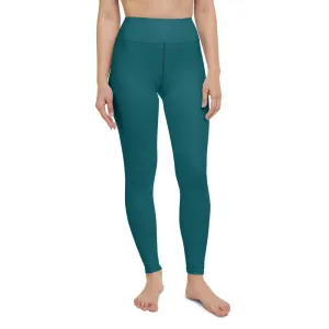 Dark Teal Green Women's Pants, Solid Color Gym Long Tights For Ladies-Made in USA/EU/MX