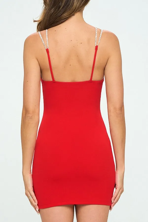 Dazzling Rhinestone Strap Bodycon Mini Dress