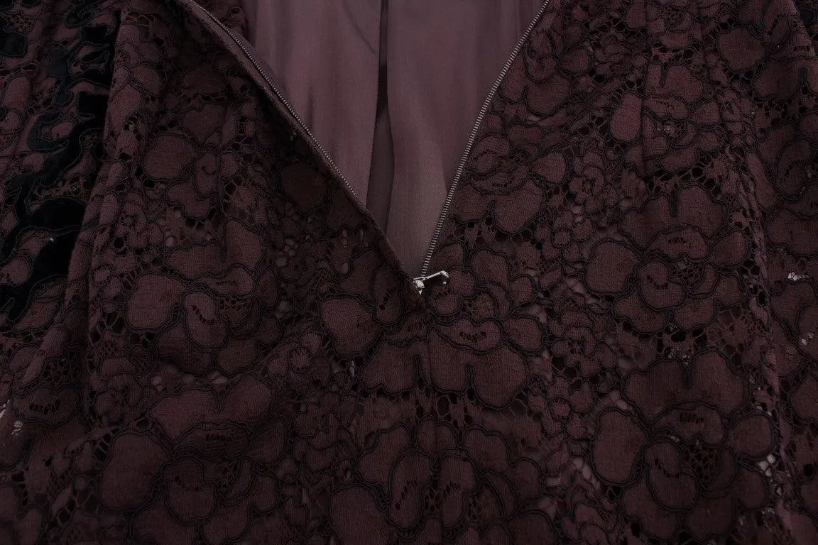 Dolce & Gabbana Purple Floral Lace Ricamo Maxi Dress
