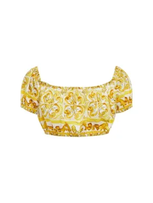 Dolce&amp;Gabbana   Maiolica printed poplin cropped top 
