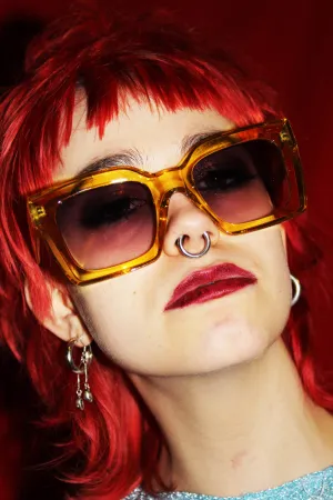 ‘DON’T CALL ME HONEY’ yellow square frame oversized sunglasses
