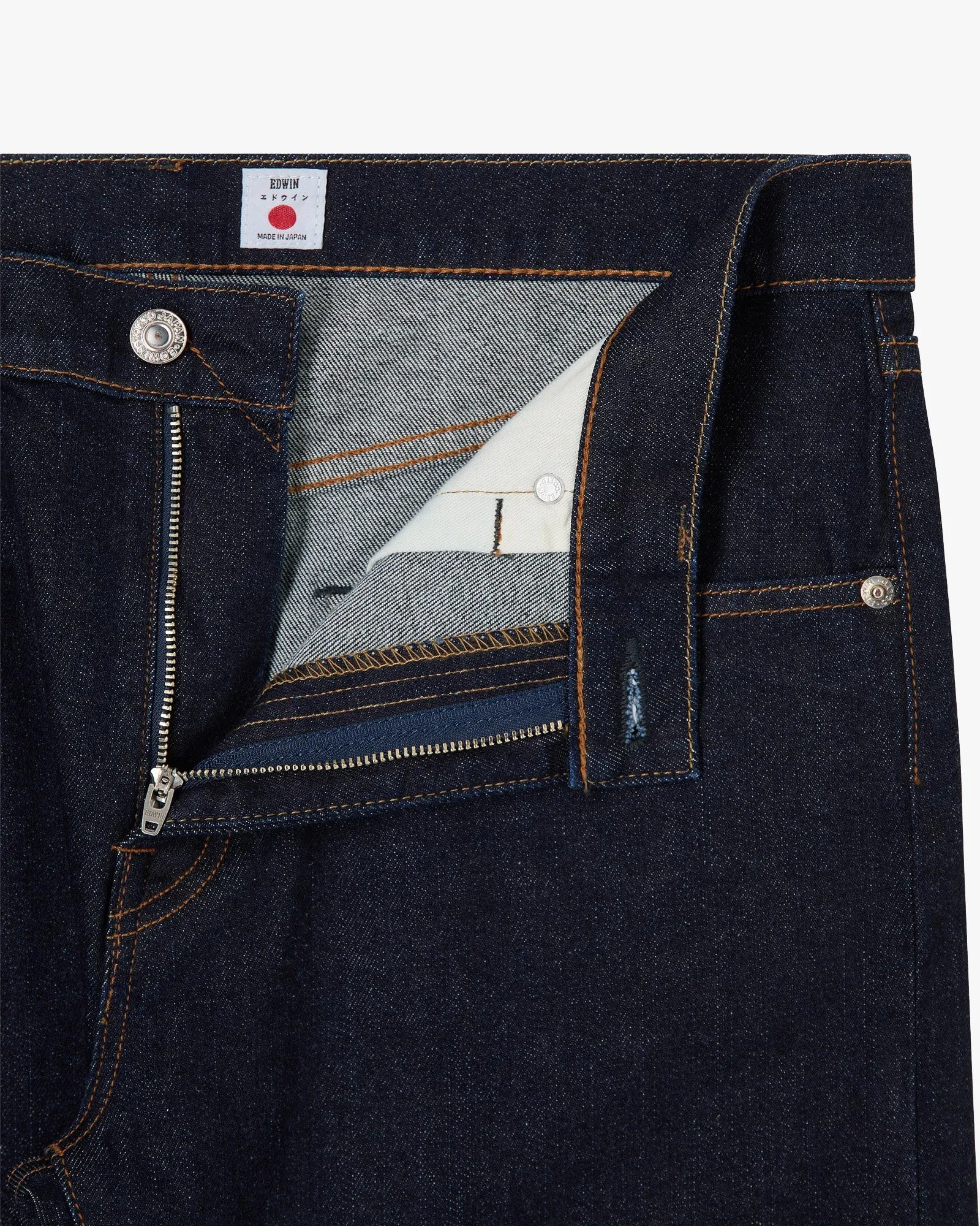 Edwin Made In Japan Slim Tapered Mens Jeans - 13oz Kaihara Pure Indigo Stretch Denim / Blue Rinsed