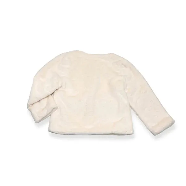Embellished Trim Ivory Fur Jacket for girl