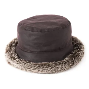 Failsworth Hats Classic Wax Cotton Faux Fur Trim Bucket Hat - Brown Multi