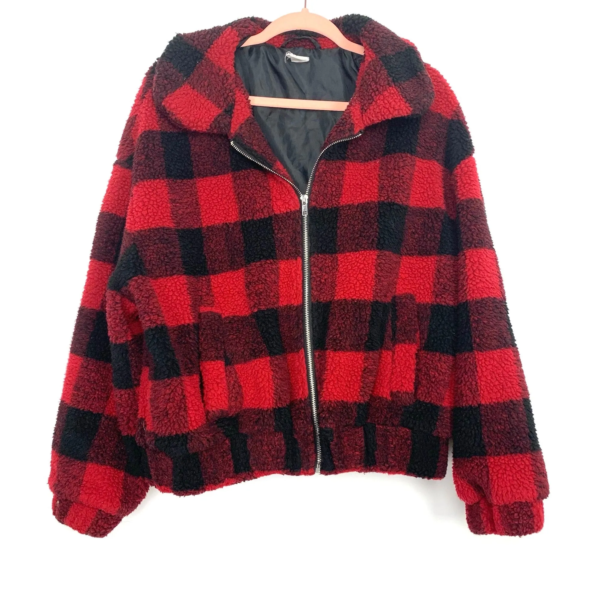 Flawless Buffalo Plaid Sherpa Zip Up Jacket- Size L