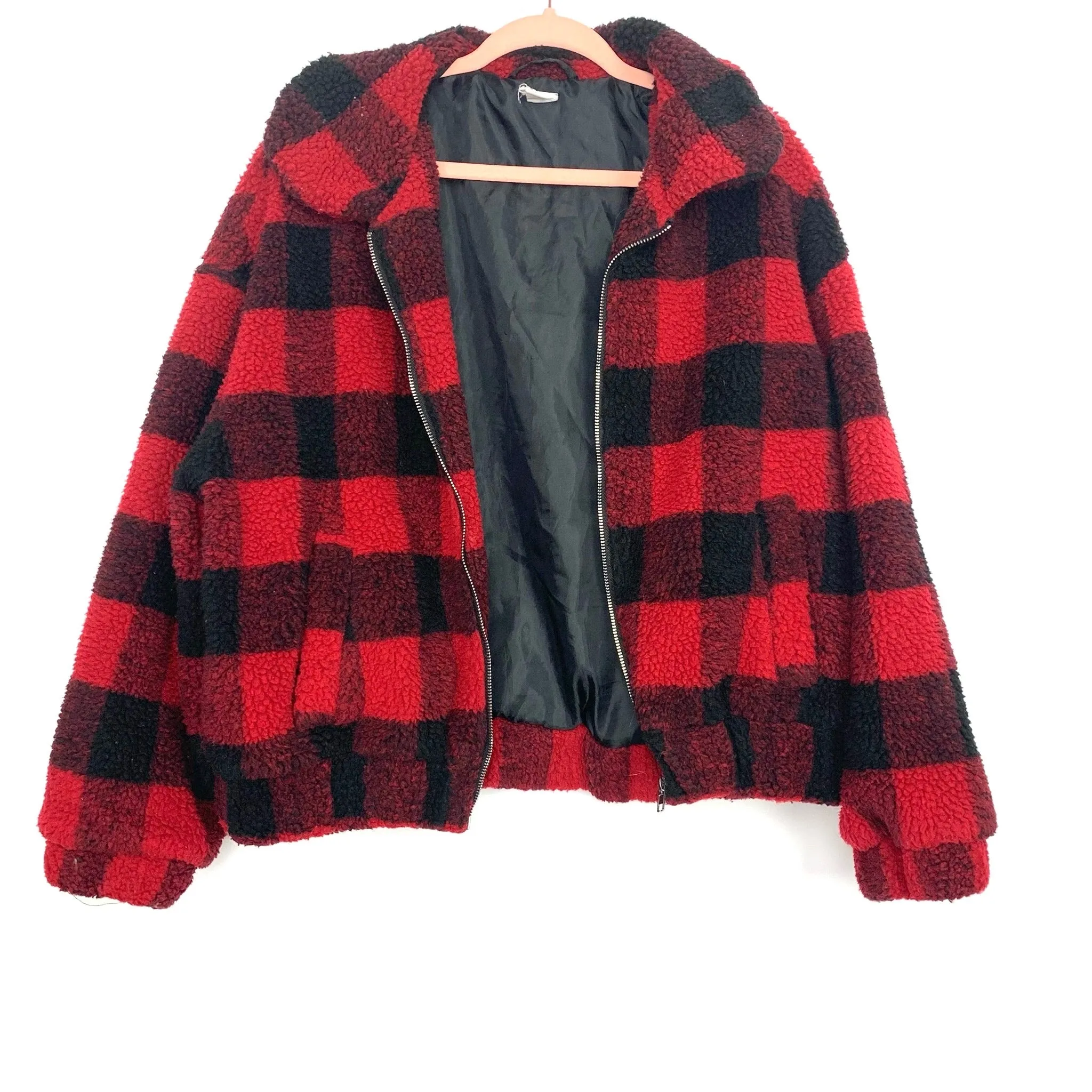 Flawless Buffalo Plaid Sherpa Zip Up Jacket- Size L