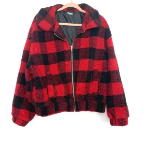 Flawless Buffalo Plaid Sherpa Zip Up Jacket- Size L