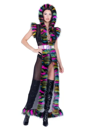 FR156 - Fur Trimmed Fishnet Duster with Belt***30% OFF