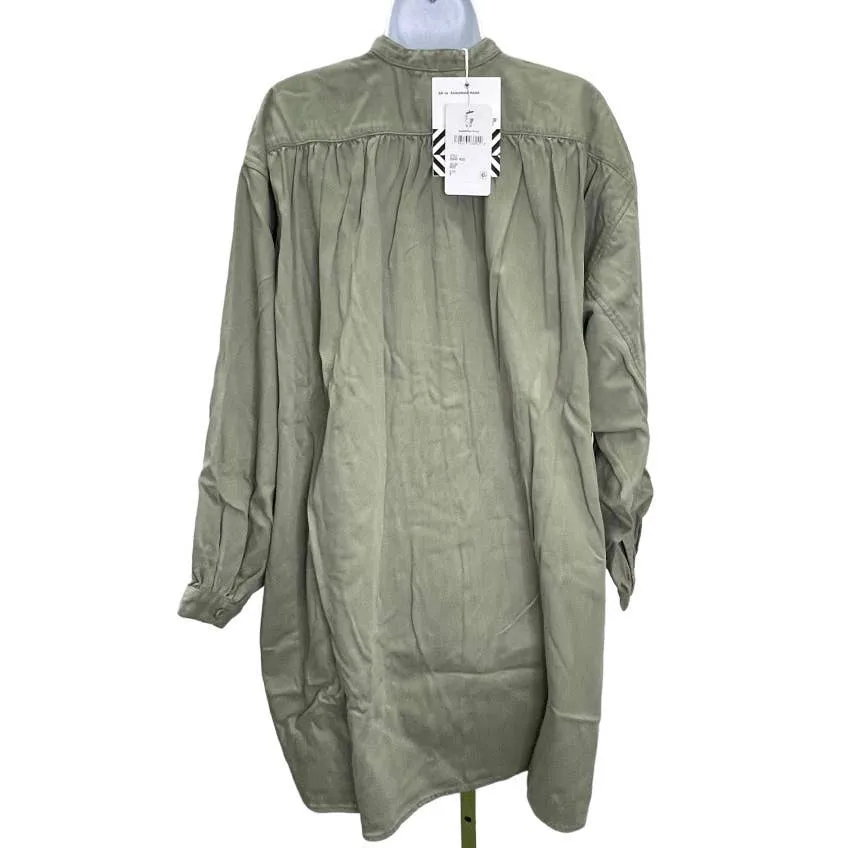 Free People x Sandrine Rose Oversized Tab Collar Cotton Dress Medium Moss