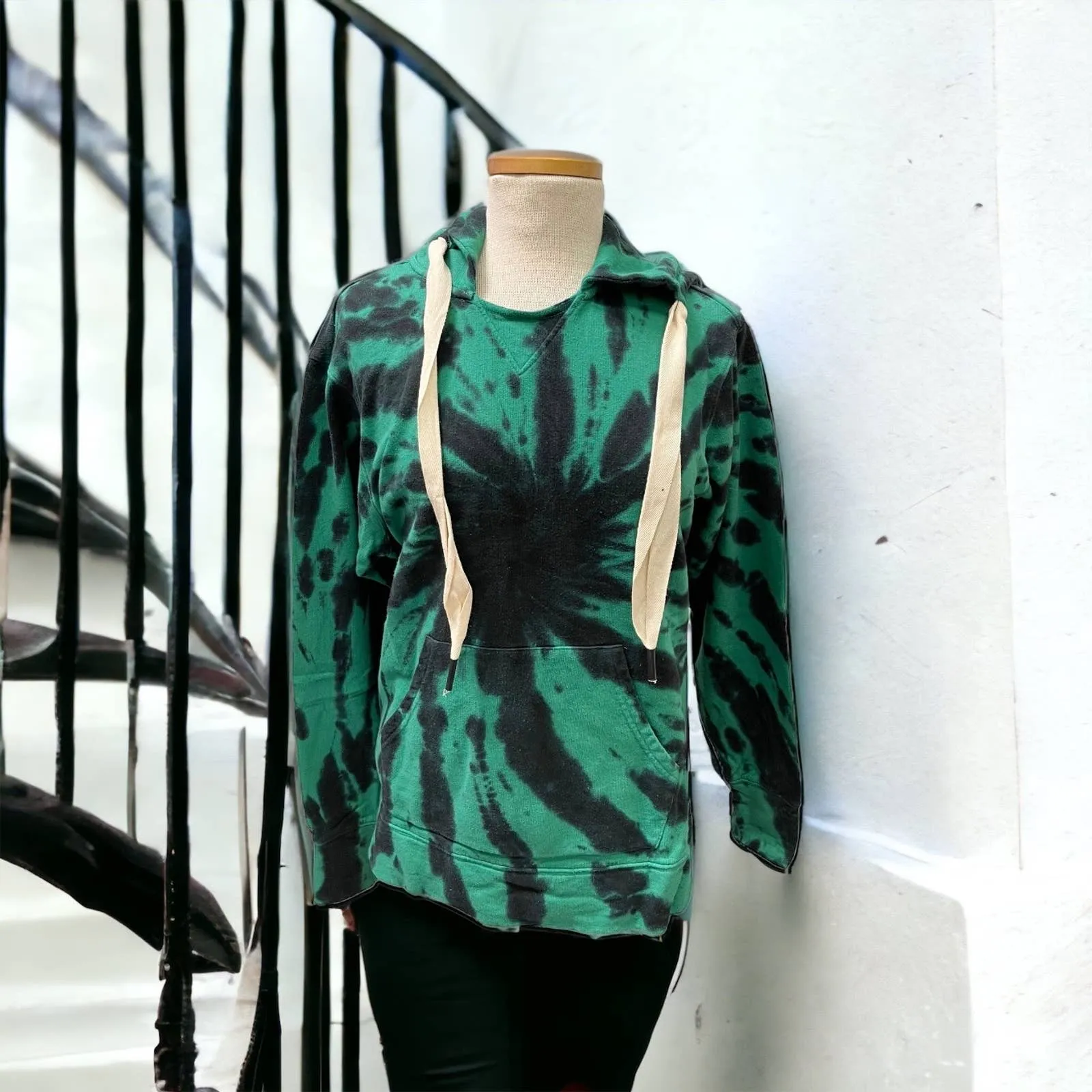 Free People x Sandrine Rose Tie Dye Oversized Hoodie Size Medium Black Green