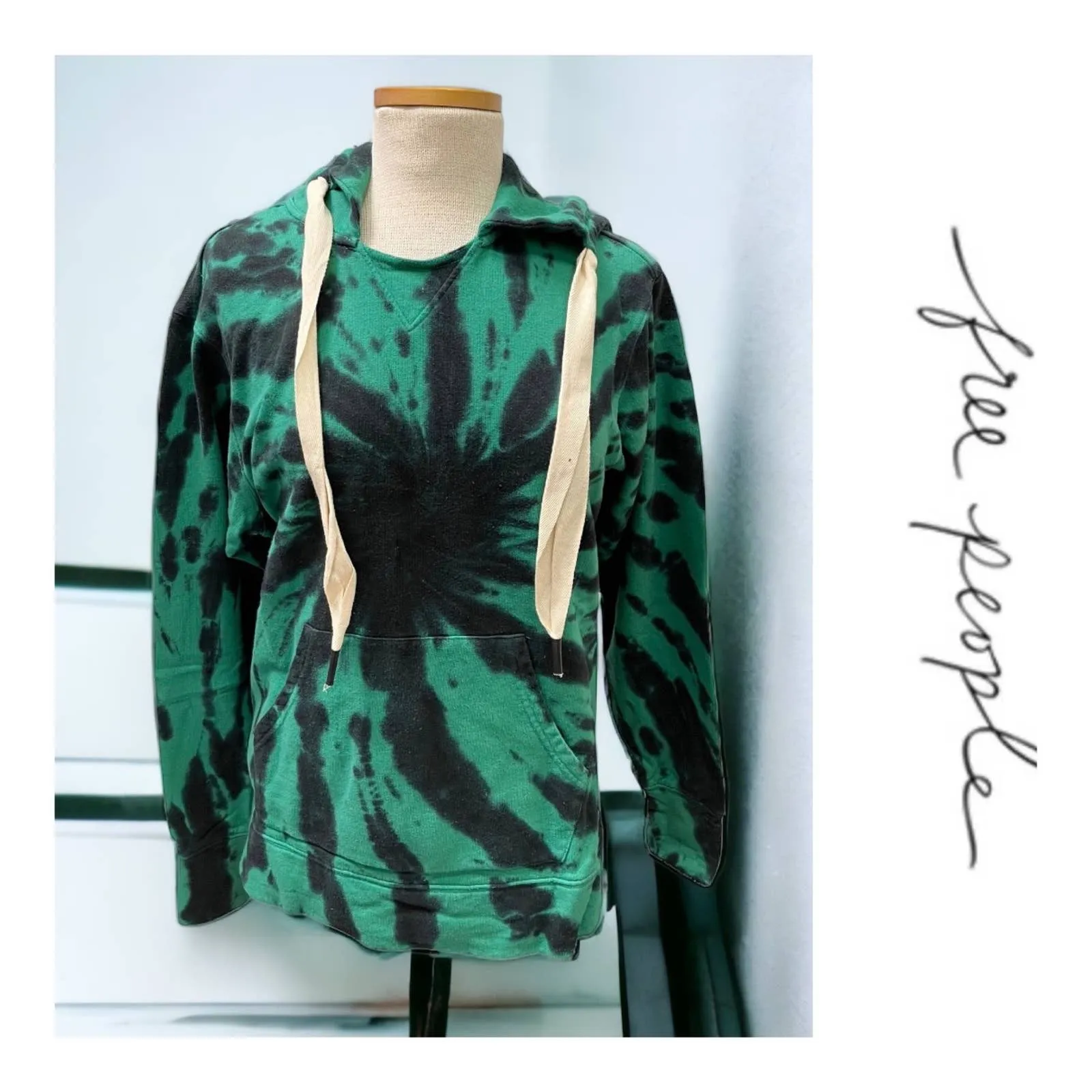 Free People x Sandrine Rose Tie Dye Oversized Hoodie Size Medium Black Green
