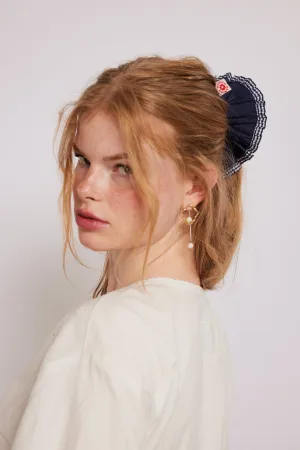 frill scrunchie in navy with gingham edge