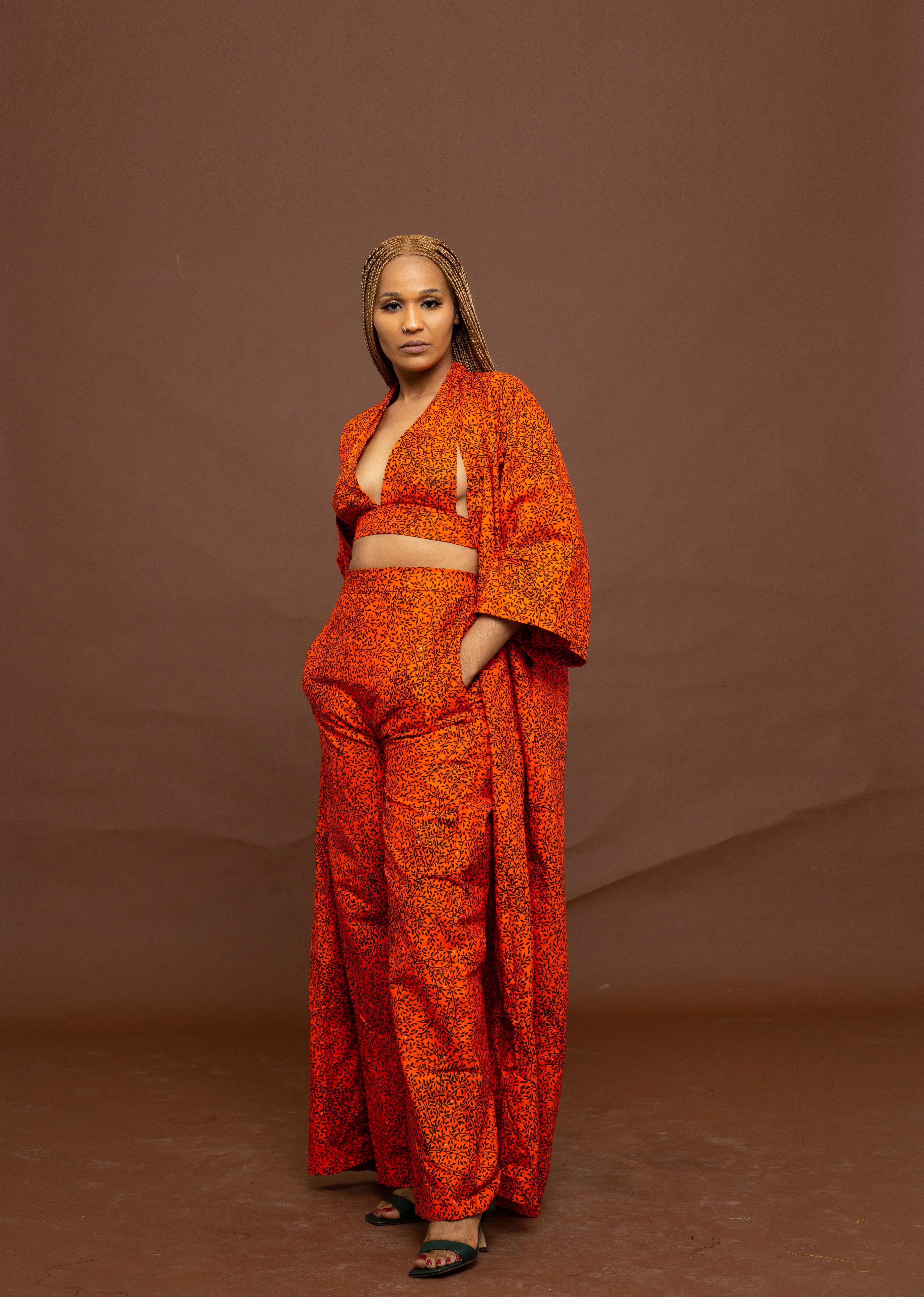 Gelly Ankara Long Kimono Jacket | Orange African Print