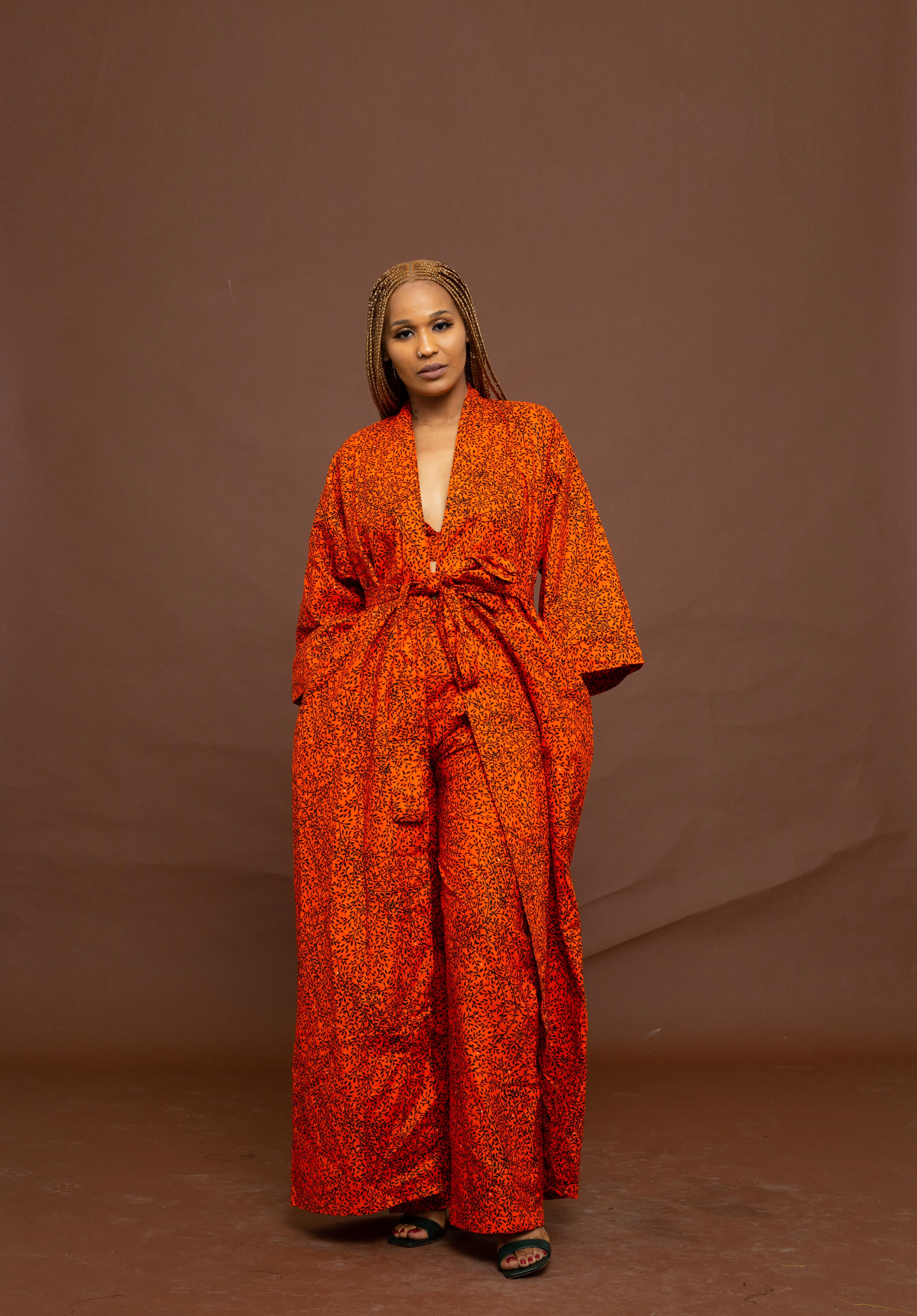 Gelly Ankara Long Kimono Jacket | Orange African Print