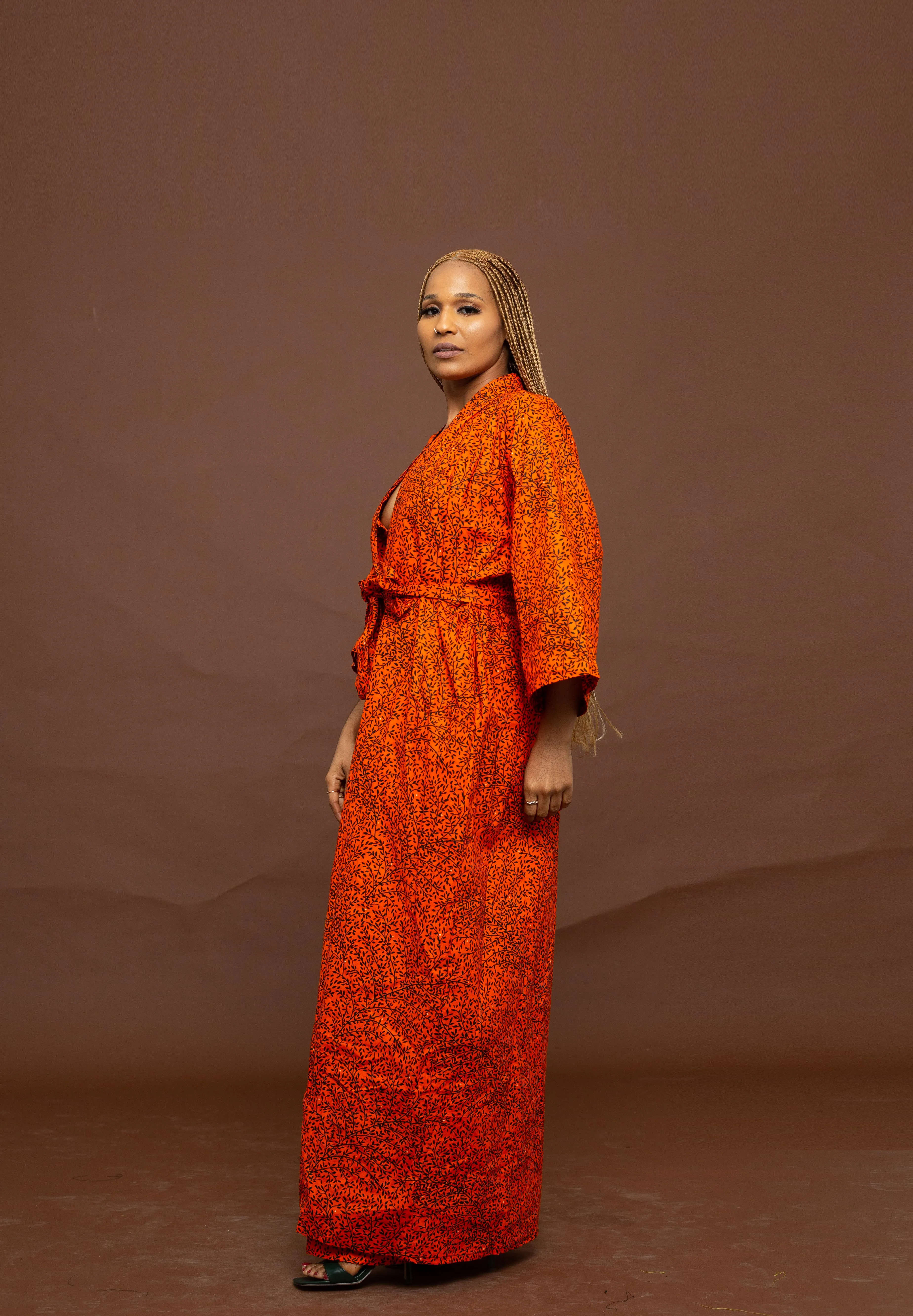 Gelly Ankara Long Kimono Jacket | Orange African Print