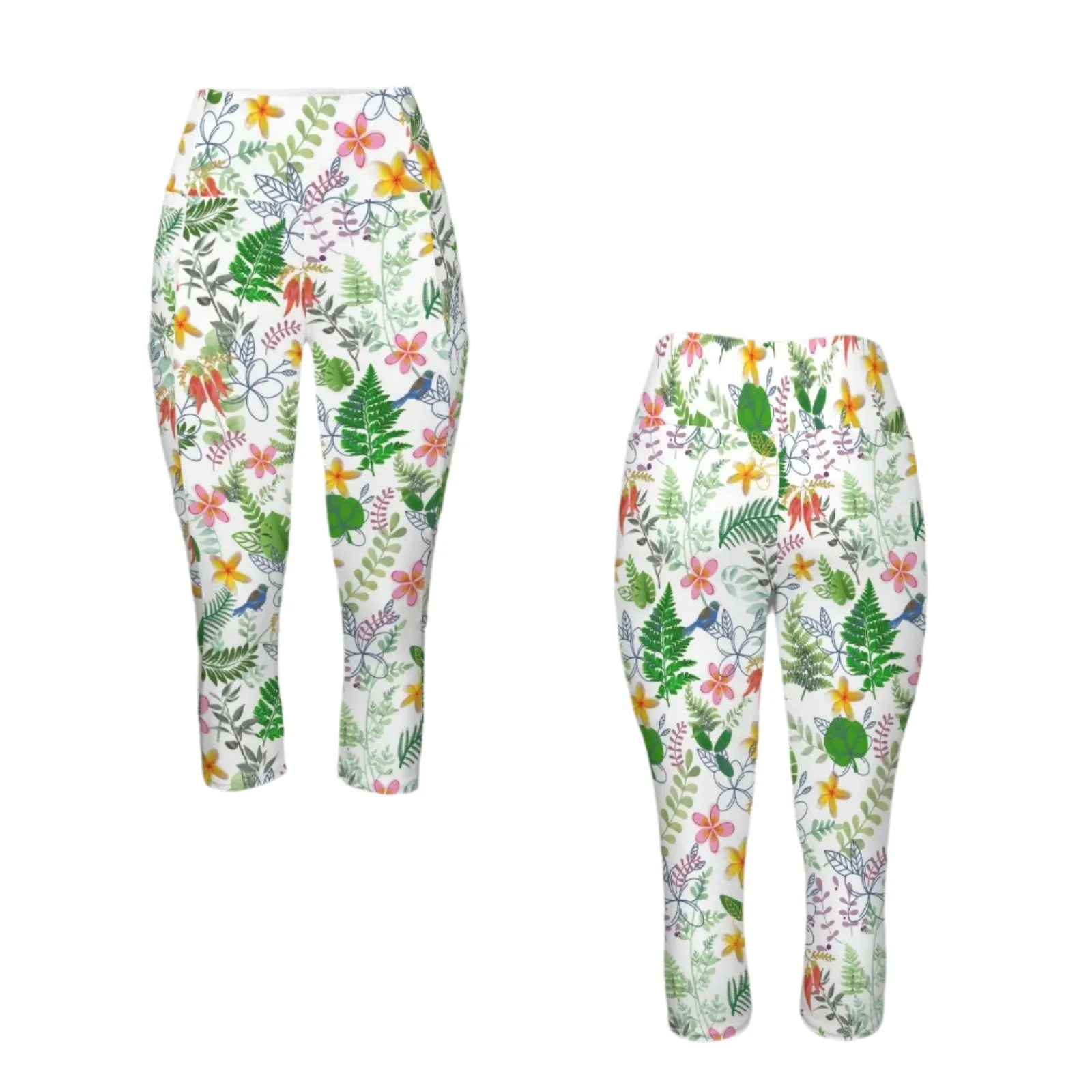Graphic Floral Capri Leggings with Pockets up to 5 XL (FWS)
