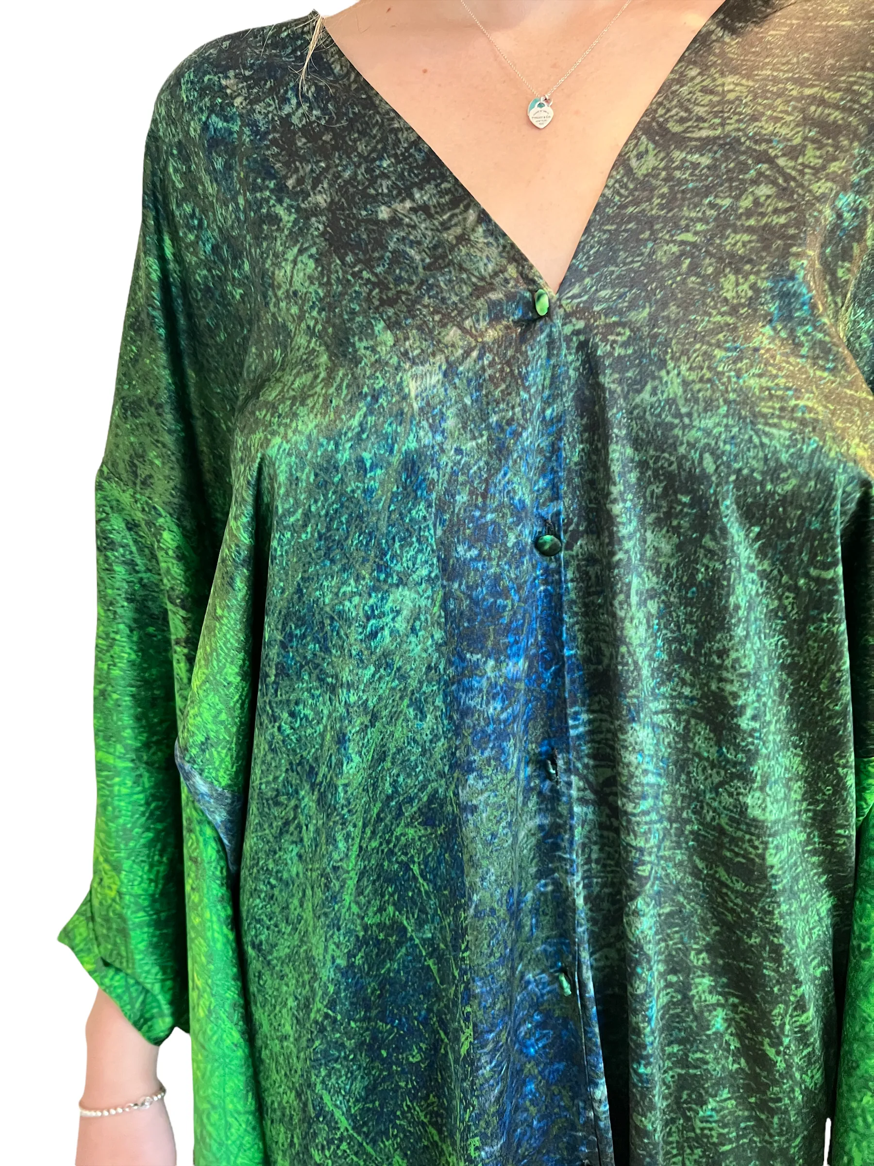 Green & Blue Silk Kimono - S